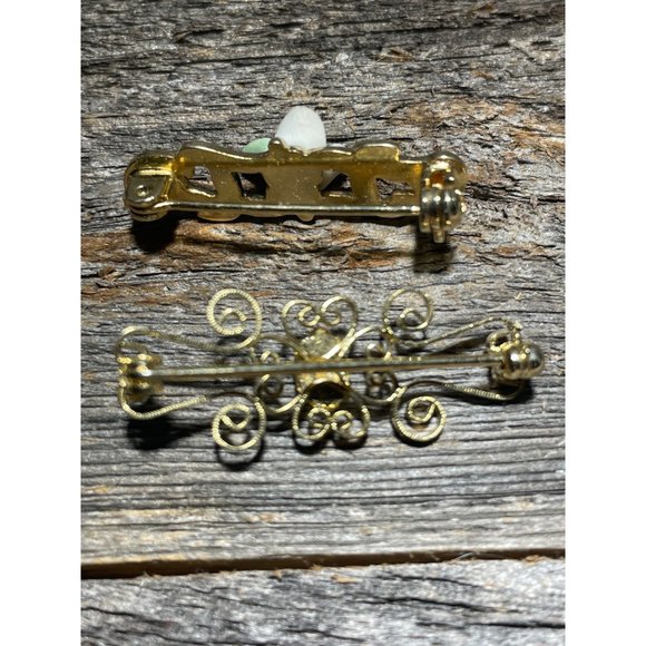 Miniature 1.25” Filigree Opal Rose Victorian Art Nouveau Broochs Set of 2 - Picture 2 of 4